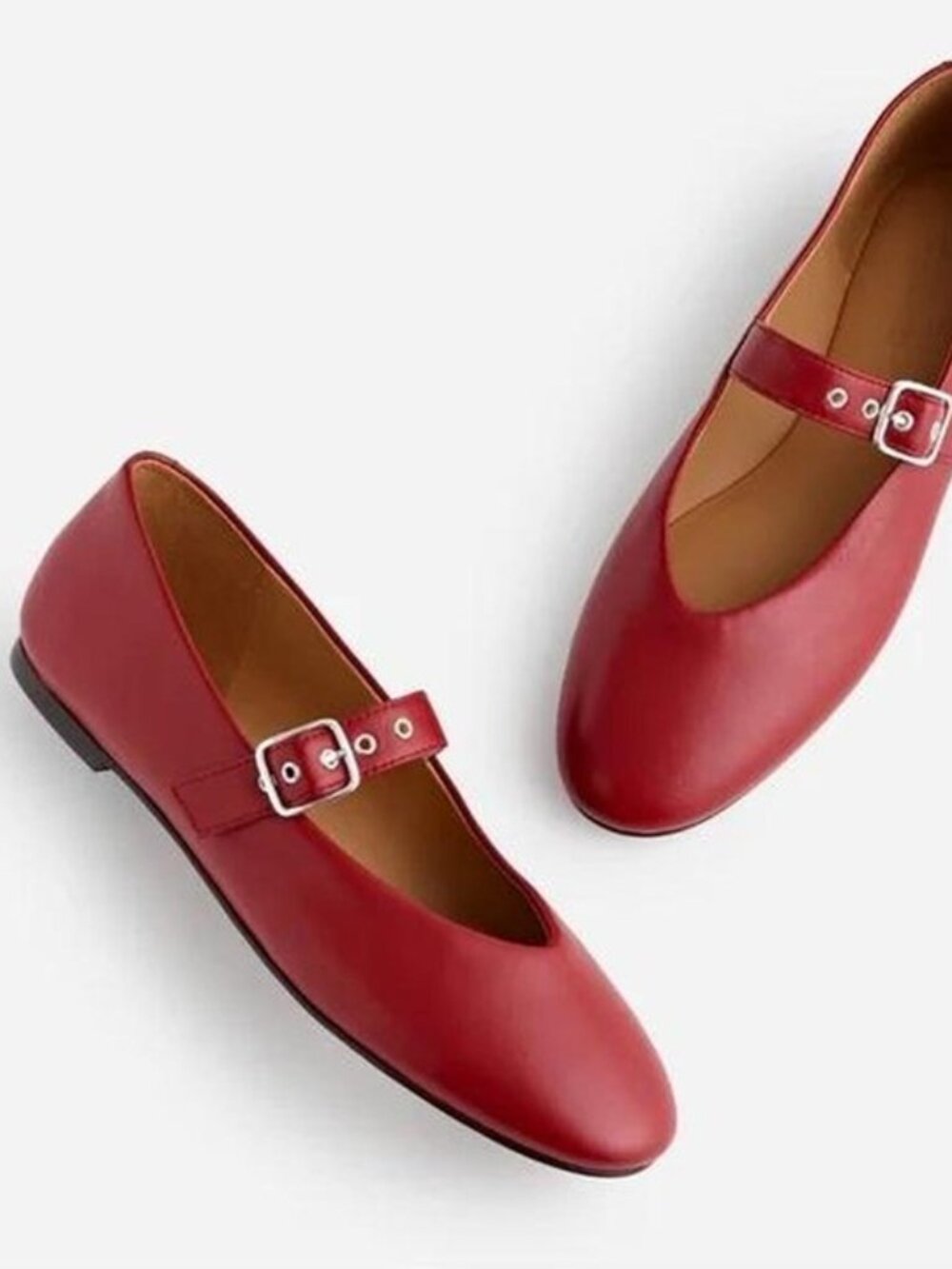 Madewell The Remy Red Leather Mary Jane Grommet Buckle Flats Size 10